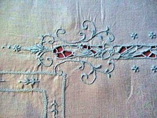 Vtg Table Topper 34" Square Art Deco Floral Handmade Lace Lt Blue Embroidery
