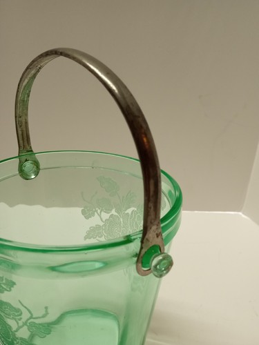 Paden City Peacock & Wild Rose Green Ice Bucket - Picture 4 of 7