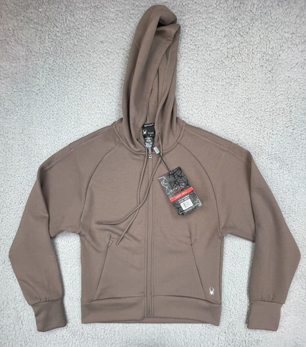 Spyder Active Hoodie Womens Small Brown Soft Full Zip Pockets Thumbhole Slits - Picture 5 of 20