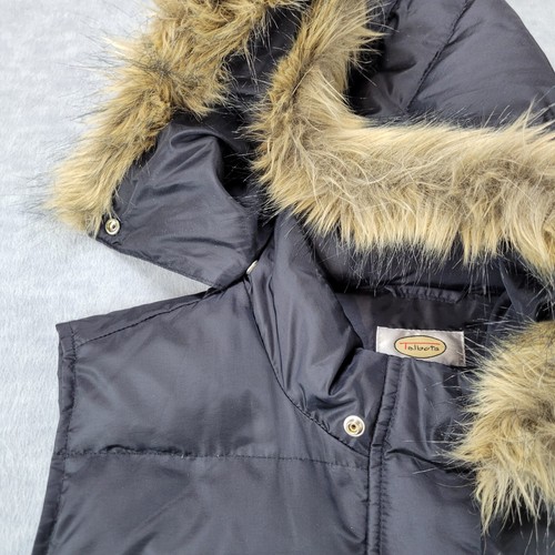 Talbots Puffer Vest Nylon/Polyester Removable Hood Faux Fur Black Women's Large - Picture 10 of 15
