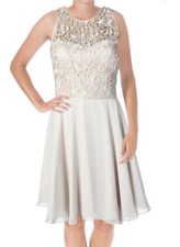 AIDAN MATTOX ~ Beige Chiffon Lace Illusion Bodice Flare Party Dress 4 NEW $220