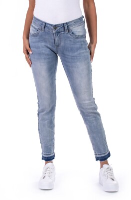 BLUE MONKEY JEANS  B- WARE  BLAUTÖNE  BEIGE MIT MUSTER SKINNY  CROPPED