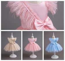 Girls Dress Bow Kid Bridesmaid Lace Birthday Piano Princess Party Wedding