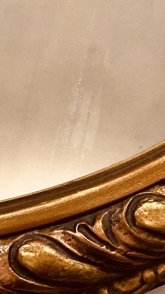 Beautiful  MCM Heavy Wood Round Framed Mirror with Gold And Copper Gilding - Image 3 of 4