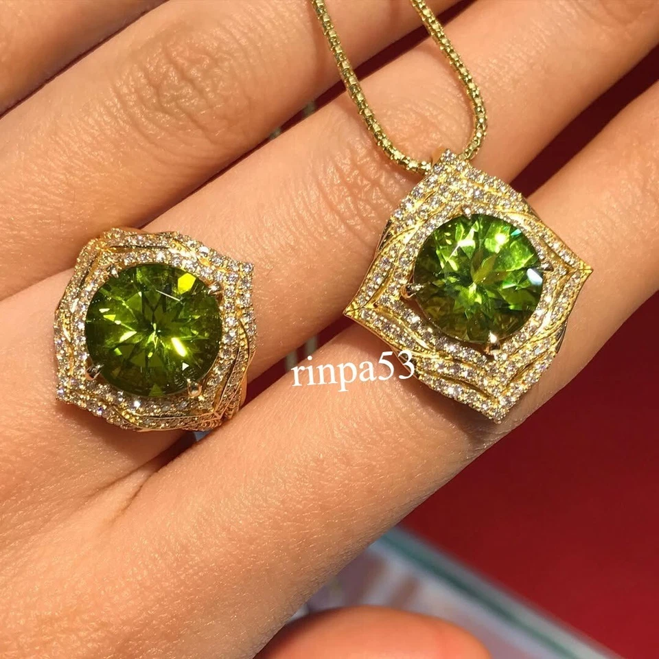 Conjunto de joyas de peridoto verde Lab Syn regalo para mujer real en 925 SS Foto 2 de 4