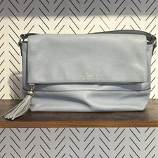 Kate Spade Leather Maria Satchel Shoulder Bag Purse Frosted Blue Tassel Handbag