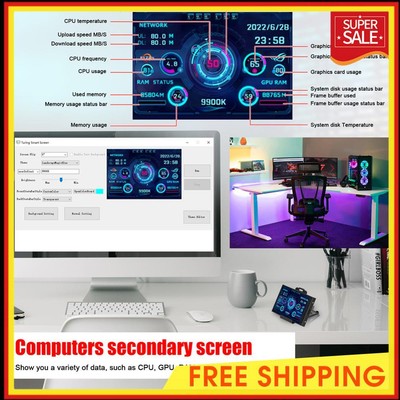 Dual USB PC Secondary Display CPU GPU RAM HDD DIY for WINDOWS LINUX Raspberry Pi