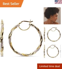 Versatile 14K Gold Plated Sterling Silver Hoop Earrings with Anti-Tarnish Finish