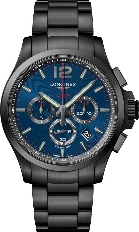 Longines Conquest Blue Men's chrono V.H.P Black PVD bracelet Watch
