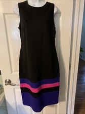 Calvin Klein Dress Black w/purple, Pink & Black Stripes Size: 10
