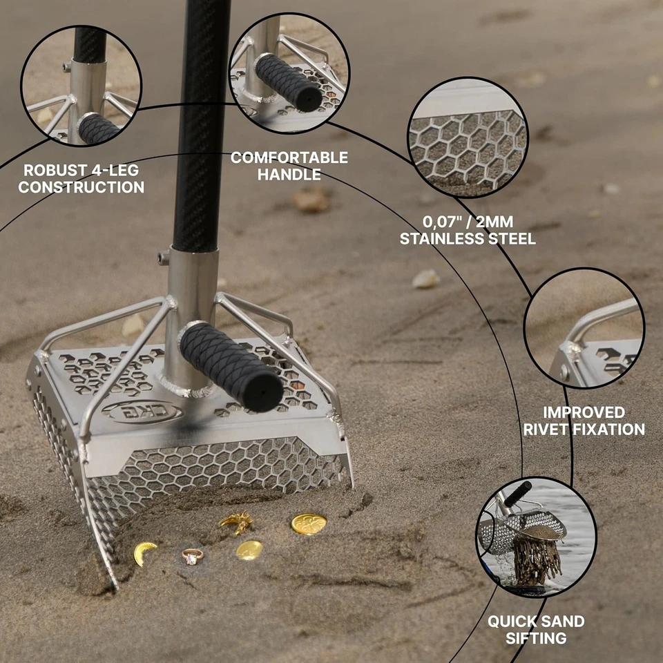 CKG Sand Scoop for Metal Detecting Carbon Handle Pole Shovel Scooper, 11x7 - Image 2 of 4