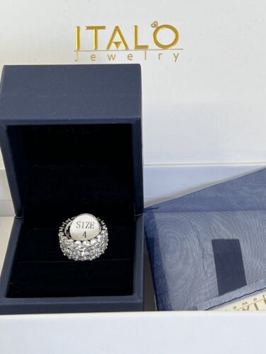 ITALO Fine Jewelry Eternity Cushion Cut Wedding Band 925 Sterling Size 4 NEW - Afbeelding 1 van 4