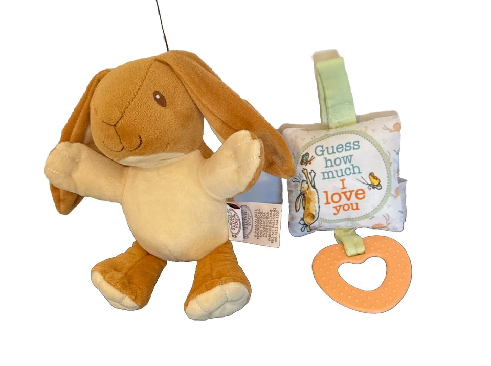 Adivina cuánto te amo set de regalo liebre marrón nuez y chirrido cuadrado juguete suave para bebé Foto 2 de 4