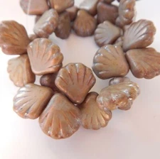 2 Beads - 18mm Shell, Lazure Blue Green Luster, Pressed Czech Glass