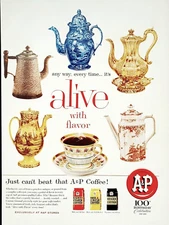 A & P coffee ad Bokar red circle vintage 1959 100th birthday advertisement