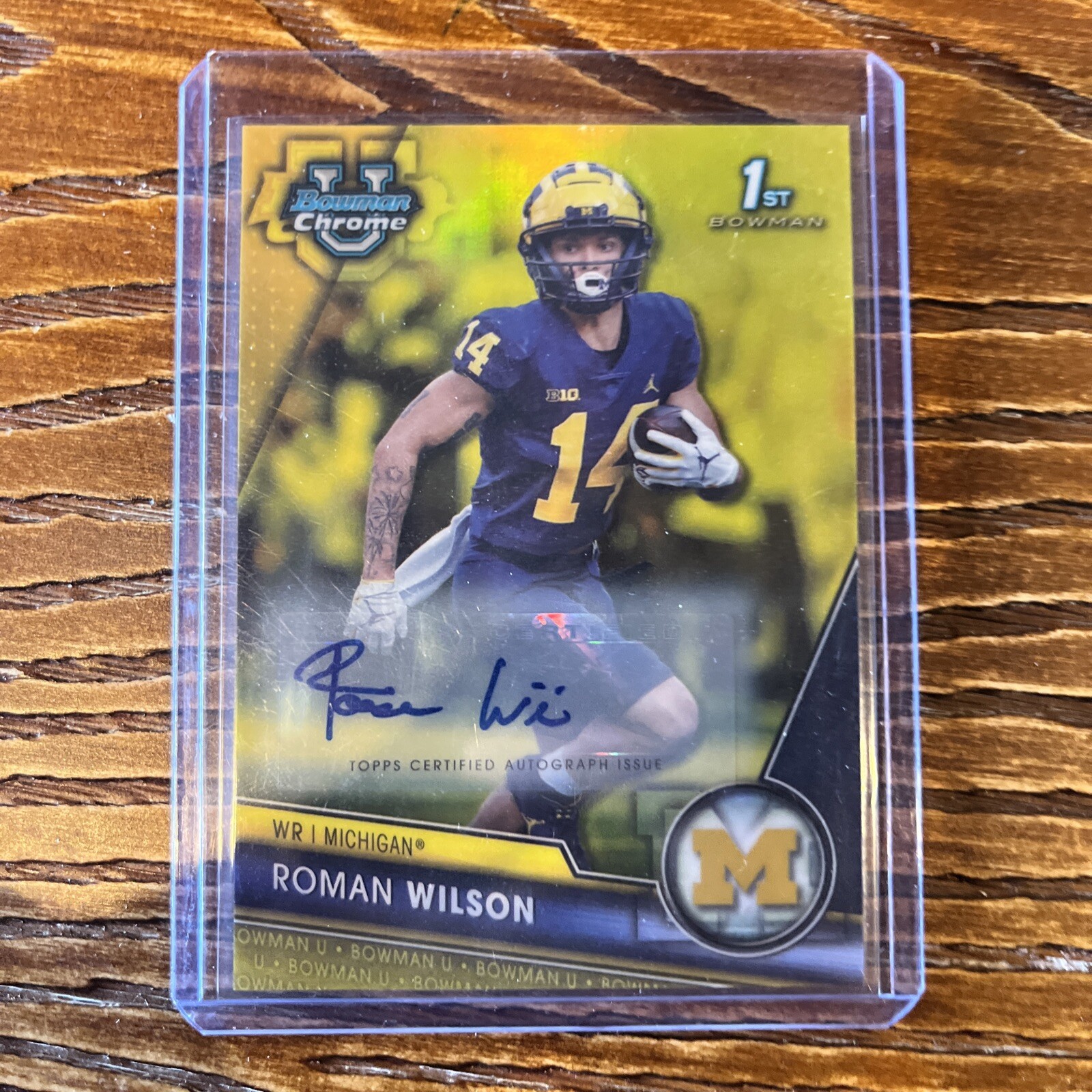 2023 Bowman University Chrome Yellow Refractor Auto #169 Roman Wilson /75