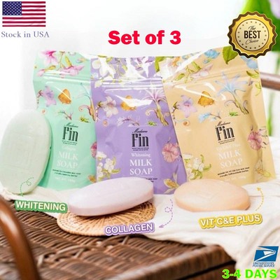Set of 3 Madame Fin Bar Soap Dry Skin Vit C & E Collagen Whitening 100g Soft Ski