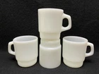 4 Vintage Fire King Stackable White Milk Glass Coffee Cups Mugs 3 1/2" Tall