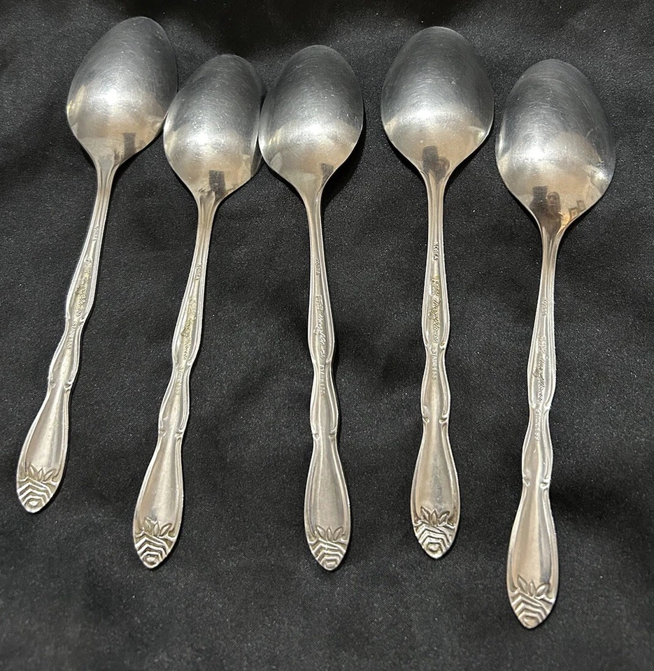 Lot Of 5 Ekco Eterna Mayflower Place Oval Spoons 7 1/8” Stainless Steel Korea - Image 2 of 4