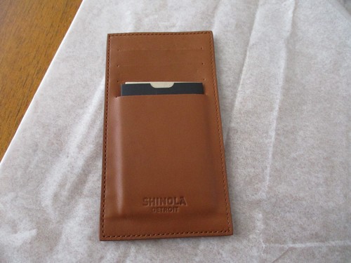 Shinola Detroit cognac genuine Leather tall birdy card case wallet usa