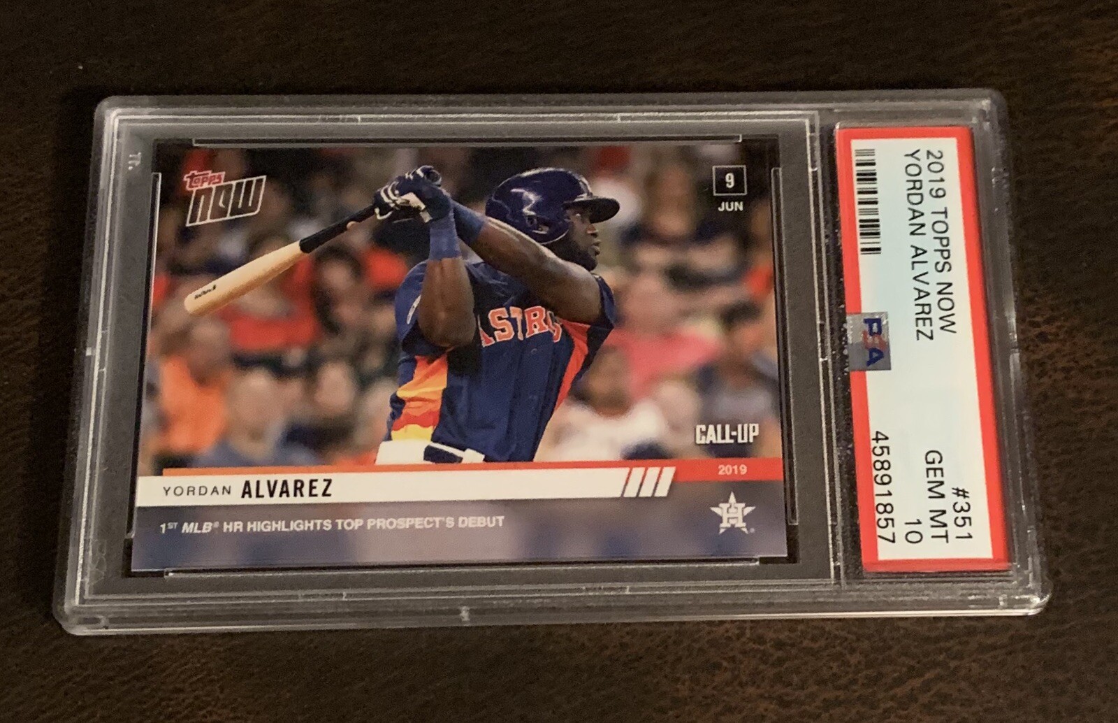 2019 TOPPS NOW #351 YORDAN ALVAREZ - PSA 10 GEM MINT - 1ST HR IN DEBUT
