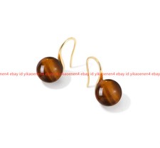 Handmade Fashion Natural 10mm Yellow Tiger's Eye Gemstone Hook Dangle Earring