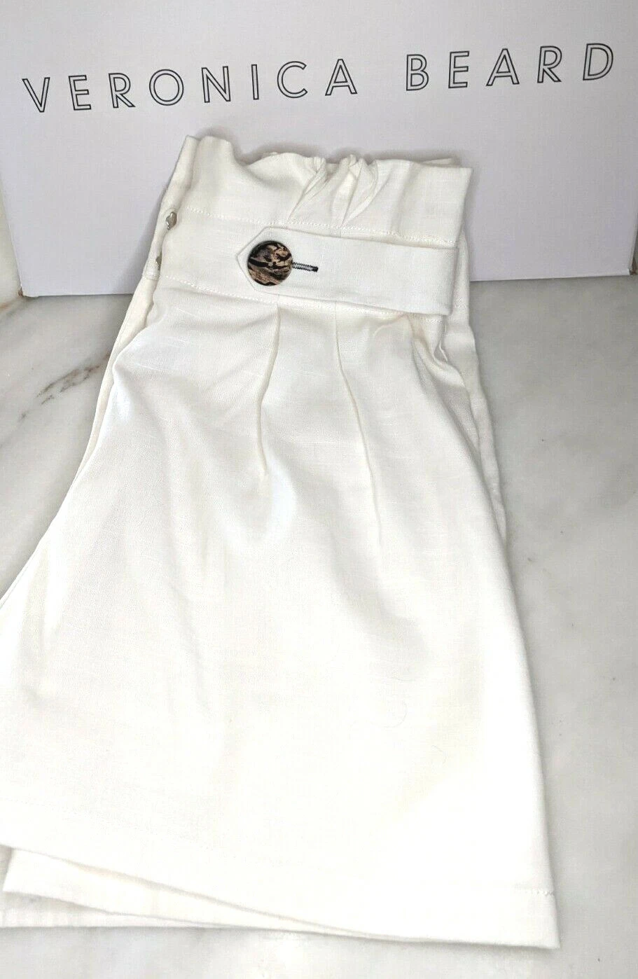 sz 10 NWT VERONICA BEARD Shorts GWEN Ivory White LINEN womens High Rise paperbag