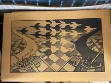 Maurits Cornelis Escher Lithograph: "Day and Night" Huge, Valuable & Rare