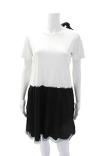 RED Valentino Womens Short Sleeve Tulle Overlay Shirt Dress White Black Medium