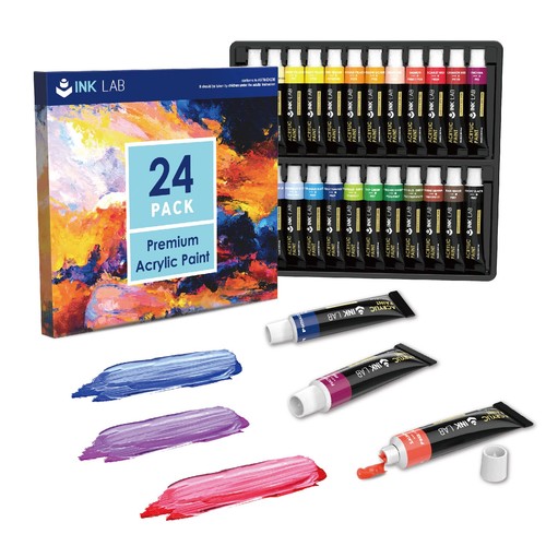 INK LAB Acrylic Paint Set 24 Tubes Non Toxic Acrylic Craft Paints for Artists 
