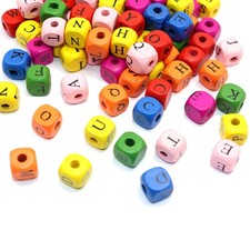 100 Mixed Bright Candy Color 10mm Cube Wood Alphabet Letter Beads LOT Jewelry