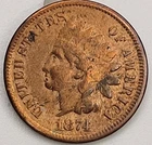 1874 Indian Cent  VG details