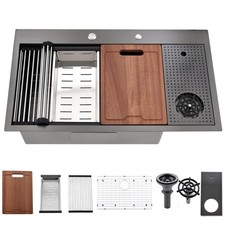 33 Inch Black Drop In Kitchen Sink With Glass Rinser 33x19 Drop In Kitchen Sink