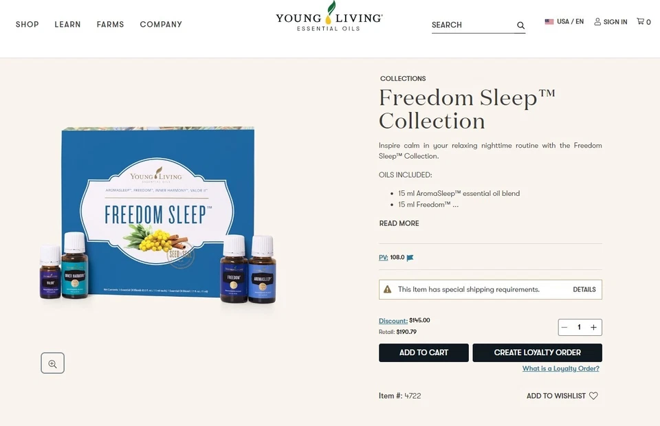 Young Living Freedom Sleep Set - Kit de 4 mezclas de aceites esenciales - ¡Nuevo/Sellado! Foto 3 de 4
