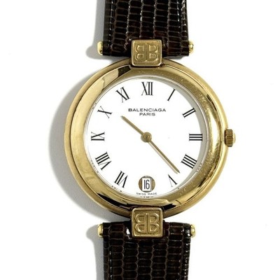 BALENCIAGA Watch 33mm Quartz Date Stainless Steel Leather Unisex