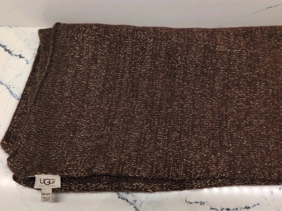 Bufanda UGG Australia 100 % cachemir hilo dorado marrón talla única 60" Foto 3 de 4
