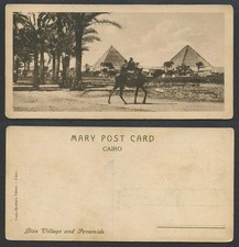 Ägypten alte AK Kairo Gizeh Dorf & Pyramiden Kamelreiter Palmen Lesezeichen