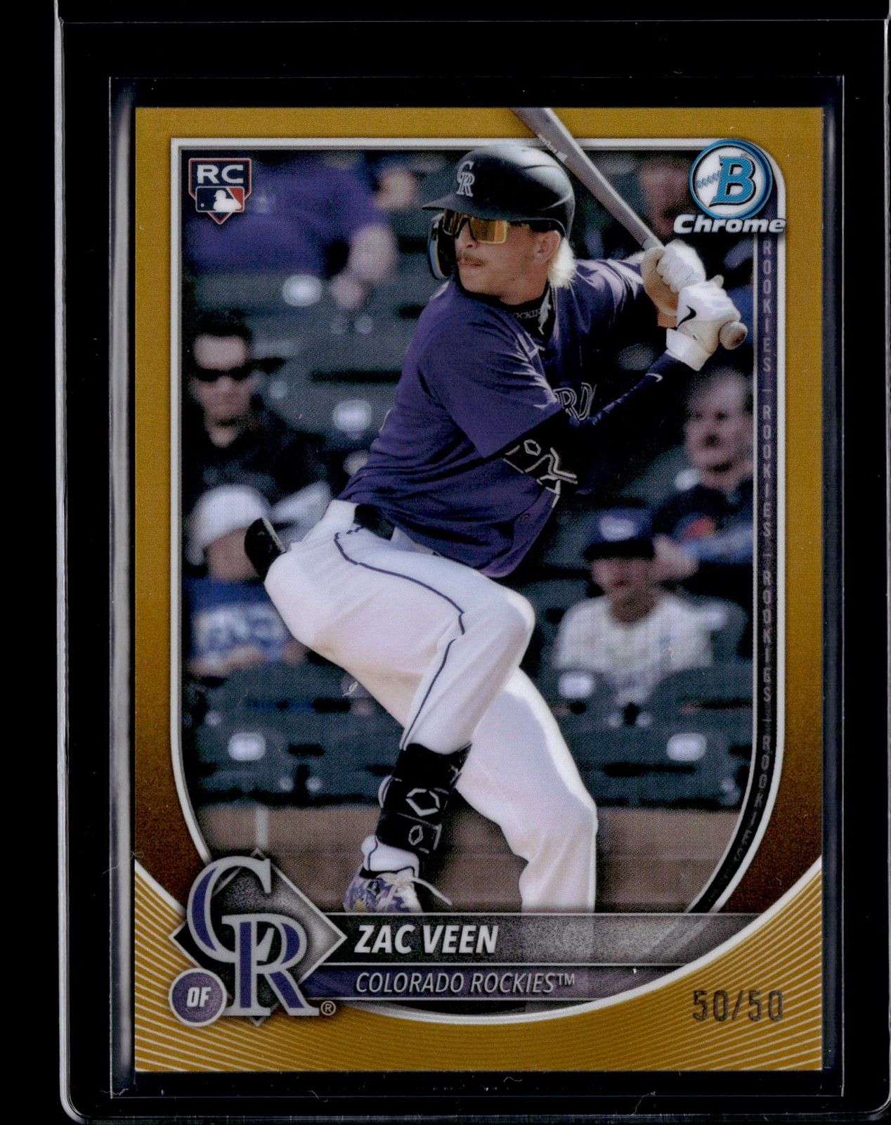(7908) Zac Veen #50/50 2025 Bowman Chrome Gold Refractor RC Rockies