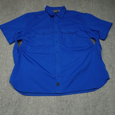 #ad Cabela#x27;s Casual Button Down Shirt Men#x27;s Blue 2XL Polyester Short Sleeve Vented $22.99