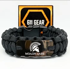 Molon labe Spartan Paracord Bracelet - Black Paracord Survival Bracelet EDC New