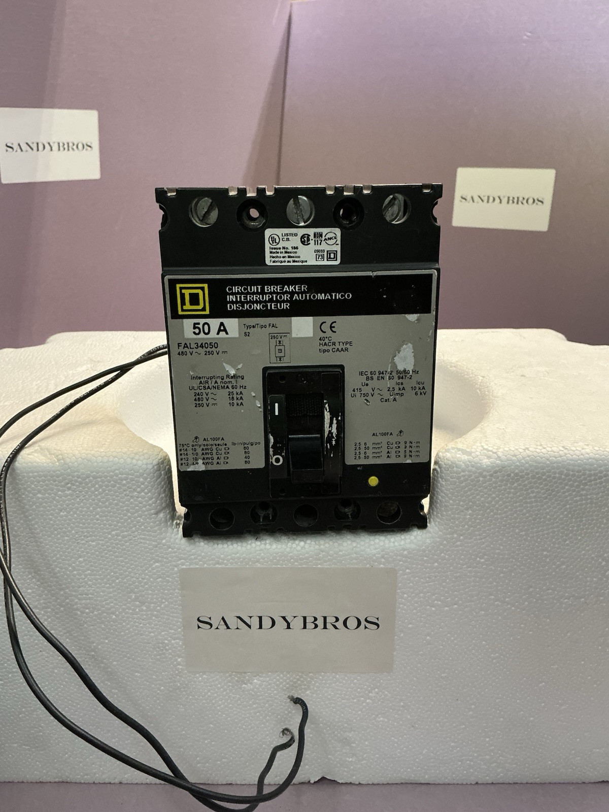 Square D FAL34050 50 Amp 3 Pole 480 Volt Circuit Breaker With Shunt Trip