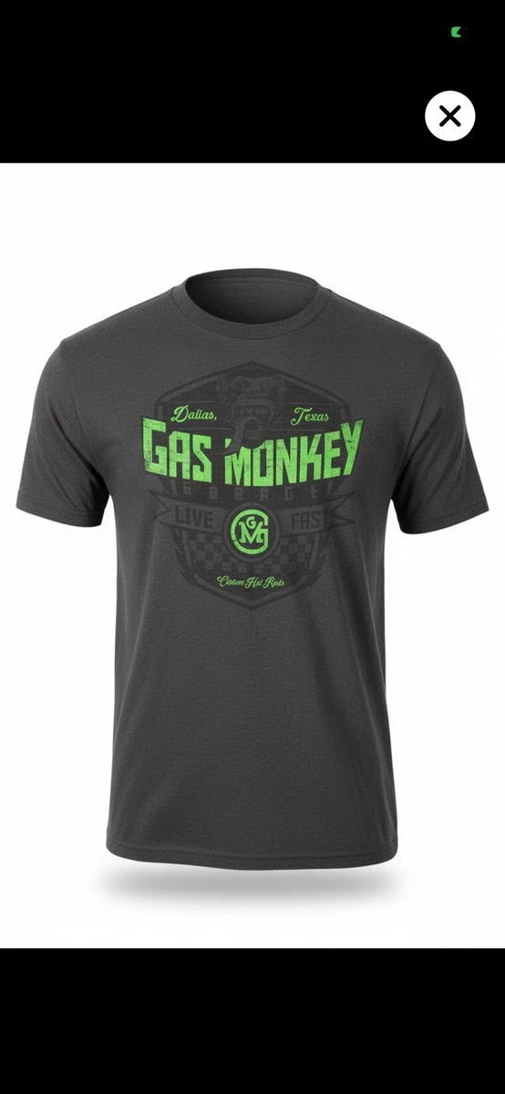 Maglietta Uomo Gas Monkey Garage | Grigio Con Stampa GMG E Motociclista | 100% Cotone