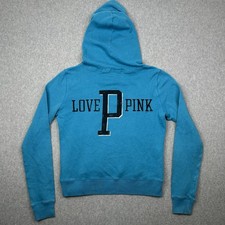 Victoria's Secret PINK Blue Hoodie Sweatshirt Size Small Dog Spellout Logo Y2K