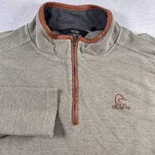 Ducks Unlimited 1/4 Zip Pullover Sweater Men Sz XXL Faux Leather Trim Duck Logo