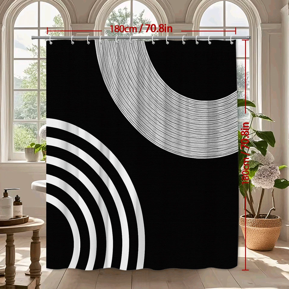 Modern Black and White Circles Shower Curtain - Stylish Bathroom Decor - Image 3 of 4
