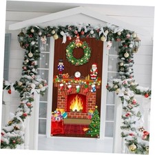 Merry Christmas Door Cover Red Brick Wall Scene Setter Christmas Fireplace