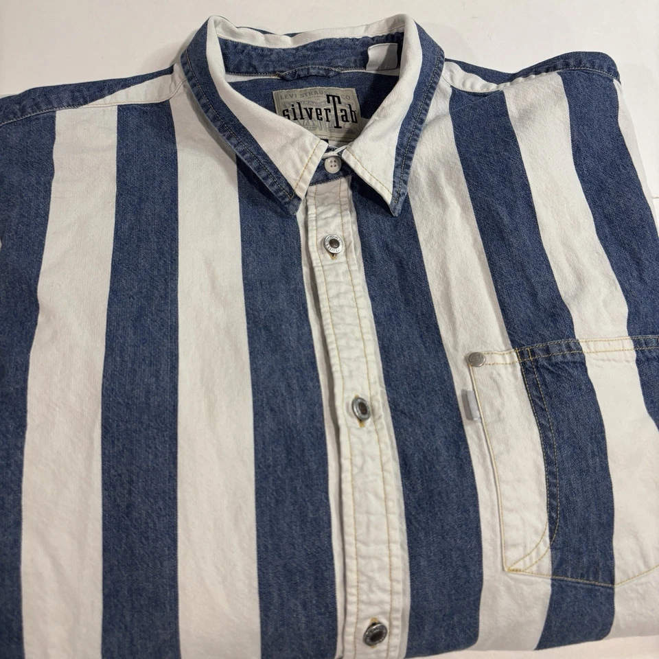 Camisa Western Levi’s Silver Tab US Hombre Grande XL Abotonada Rayas Gran Tamaño Foto 2 de 4