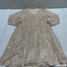 Bloomchic Dress Womens 26 Gold Sequin V Neck A Line Midi Party Cocktail Plus