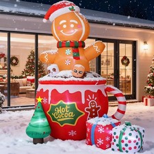 6FT Christmas Gingerbread Blow Up Yard Decorations,Outdoor Lawn Xmas Decor