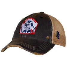 Pabst Blue Ribbon Brown Retro Brand Distressed PBR Trucker Hat Brown